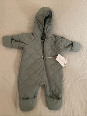 Polarn O. Pyret Quilted Hooded One-Piece - Sage Green